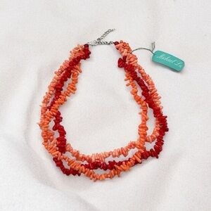 NWT LUC Lucas Lameth Genuine Coral 3 Strand Necklace 925 Sterling Silver 18-20"